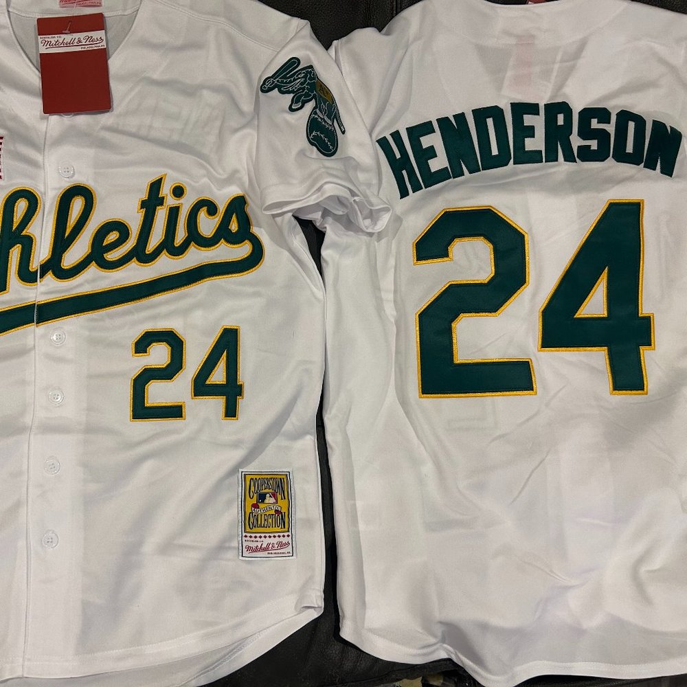 OAKLAND A's RICKEY HENDERSON Men's JERSEY M,L,XL,or 2XL By Mitchell & Ness NWT - Picture 3 of 8